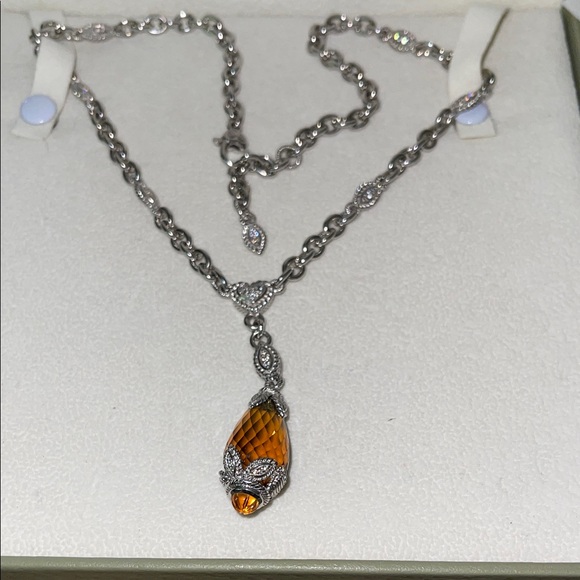Judith Ripka Jewelry - Judith Ripka Silver Necklace with Amber Pendant